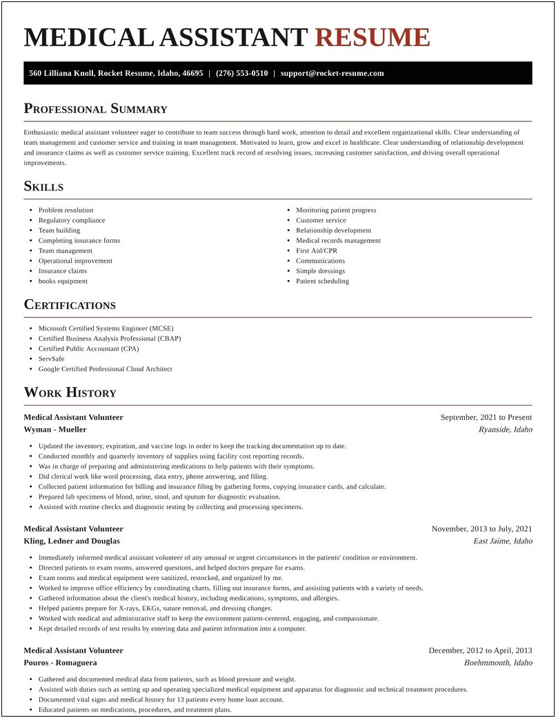 Example For A Resume For Medical Assistance