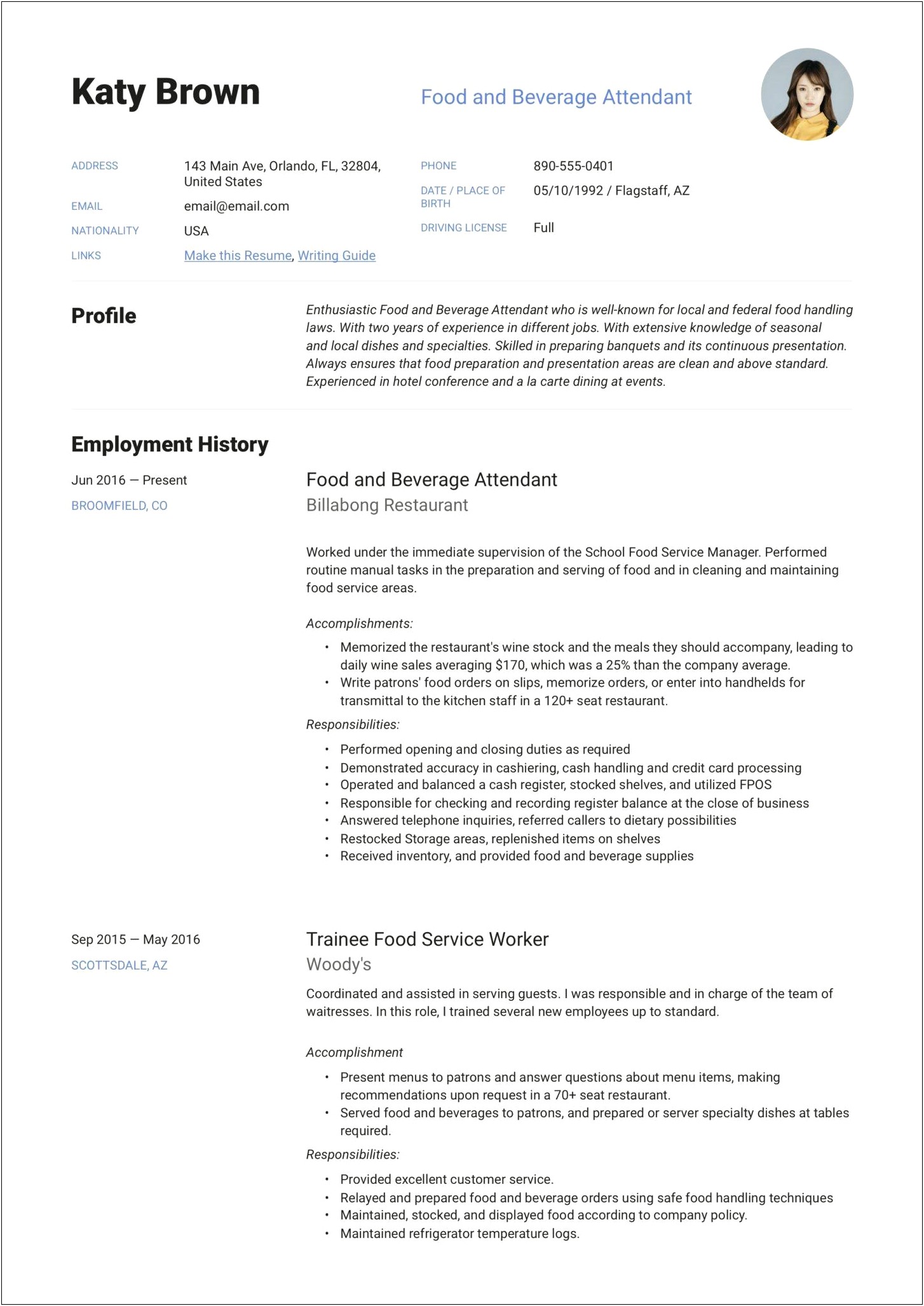 Example Objectives In Resume For Service Crew