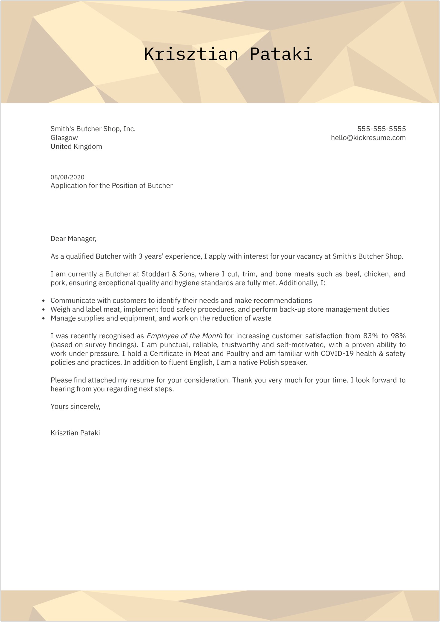 Example Of A Application Letter And Resume