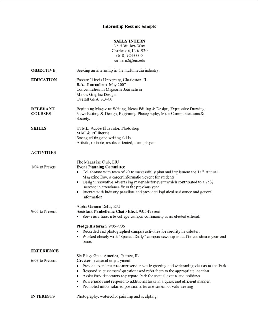 Example Of A Basic Resume Objective