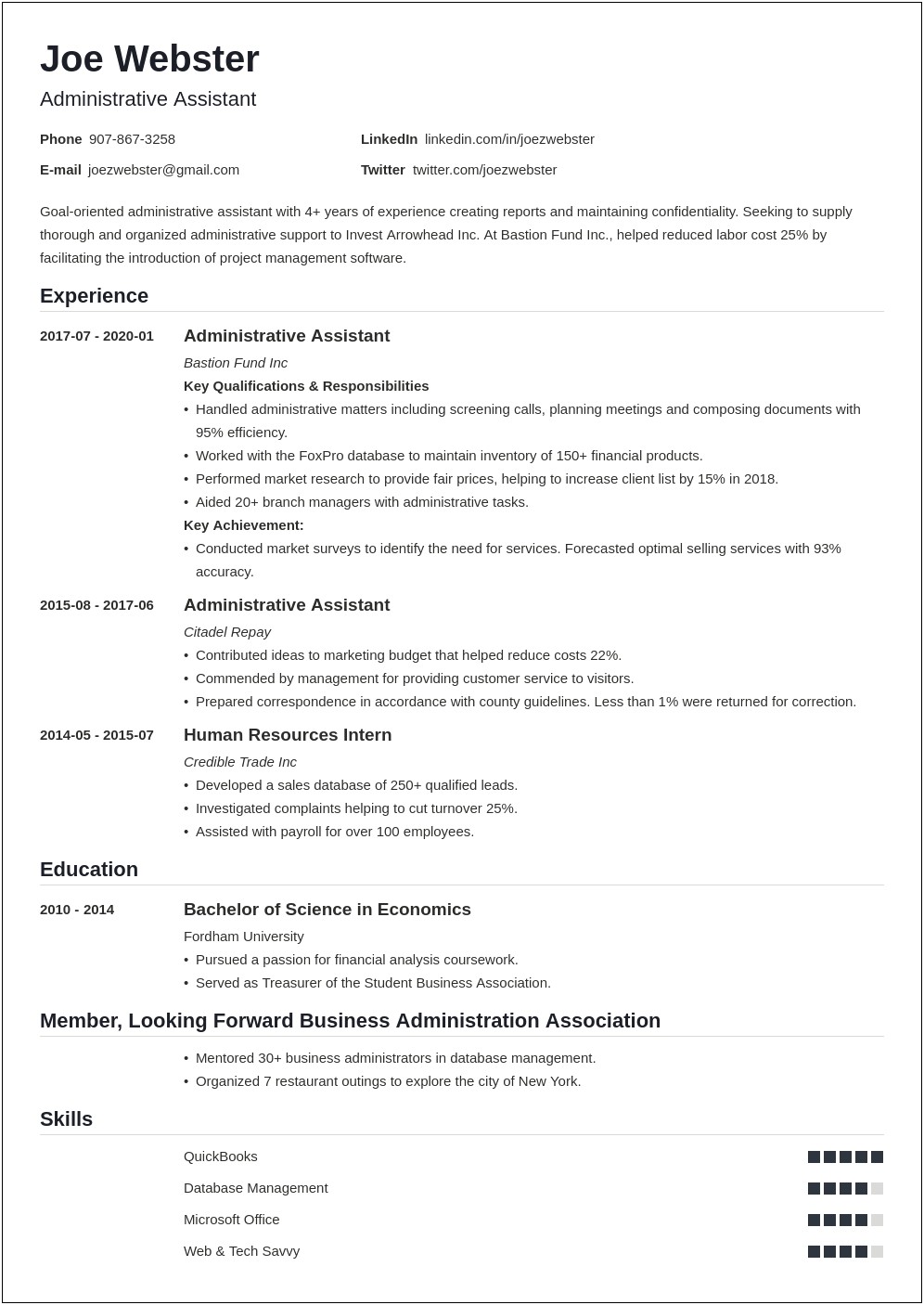 Example Of A Business Management Resume