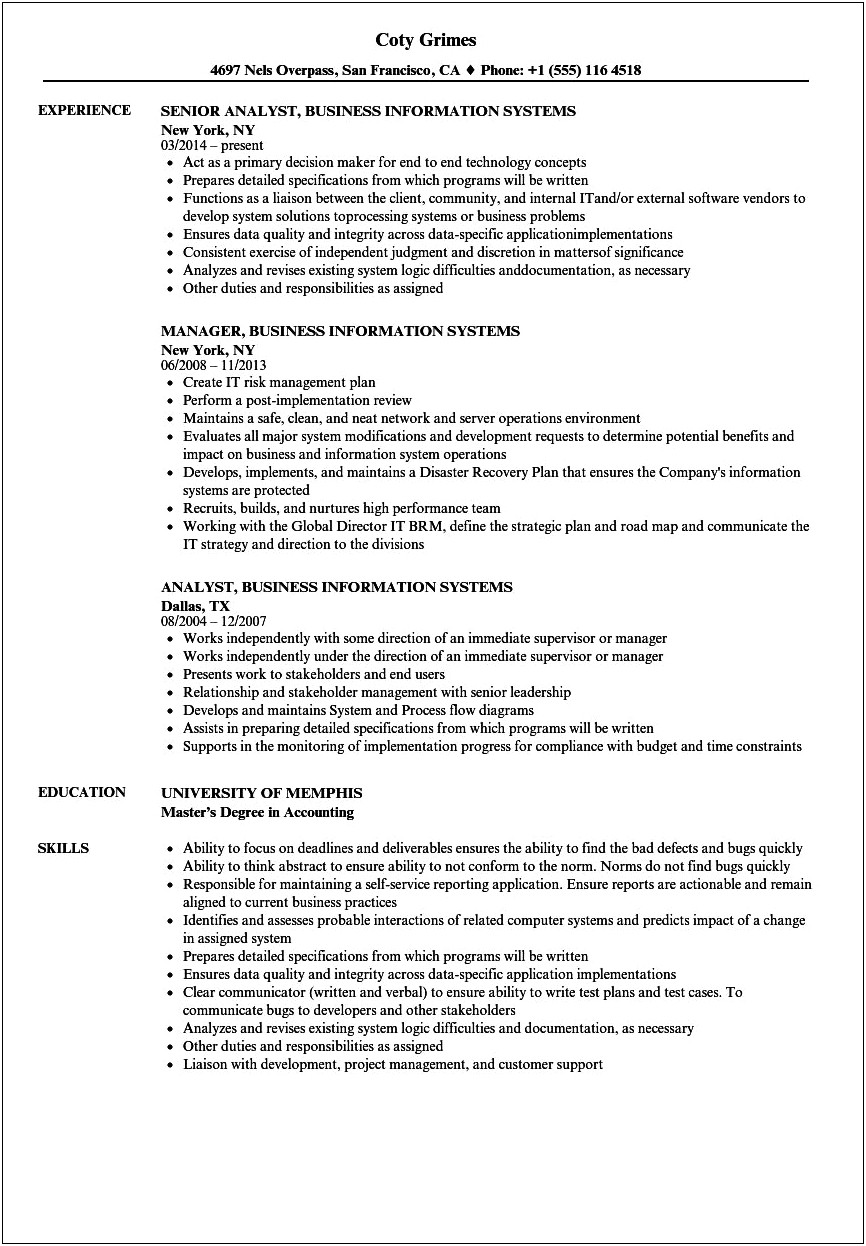 Example Of A Business Student Resume