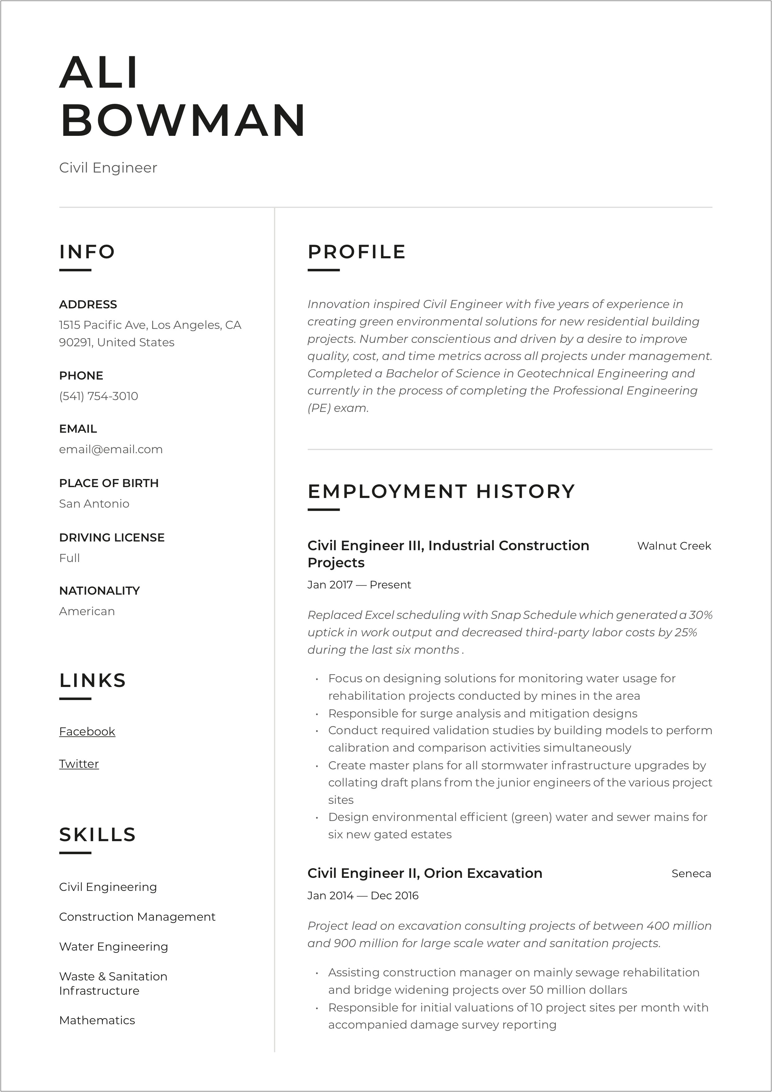 Example Of A Corps Of Engineers Resume