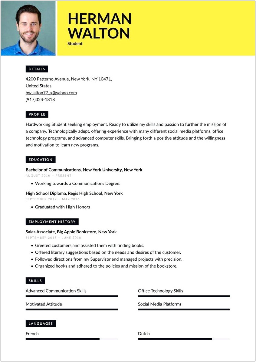 Example Of A Current College Student Resume