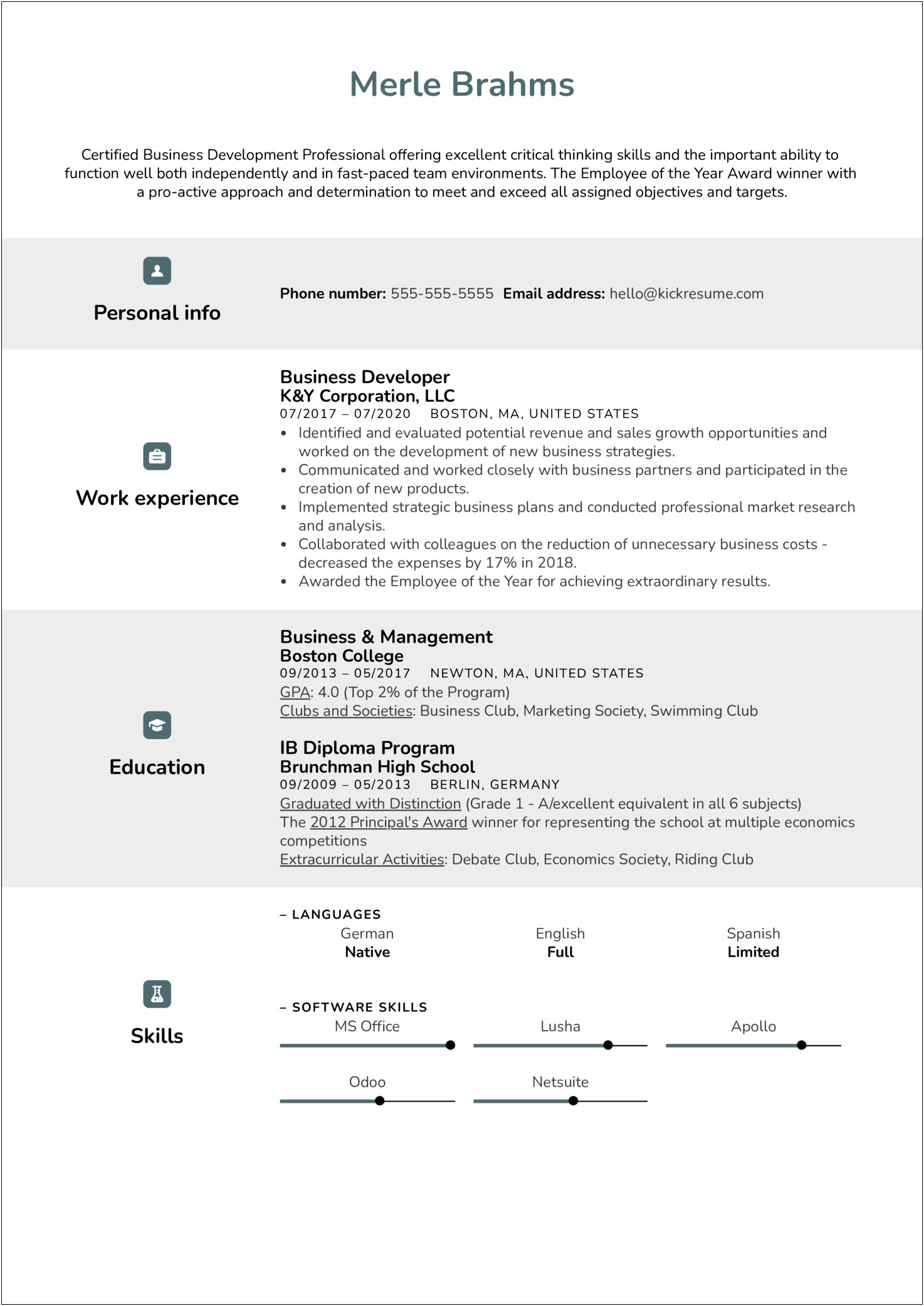 Example Of A Good Business Resume