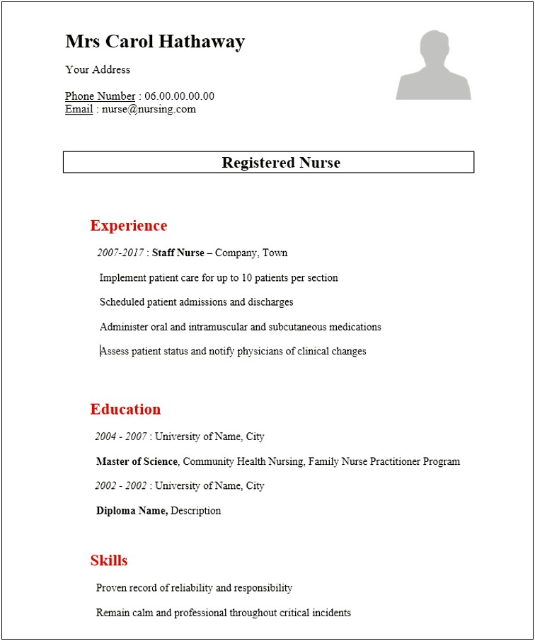 Example Of A Good Nurse Resume