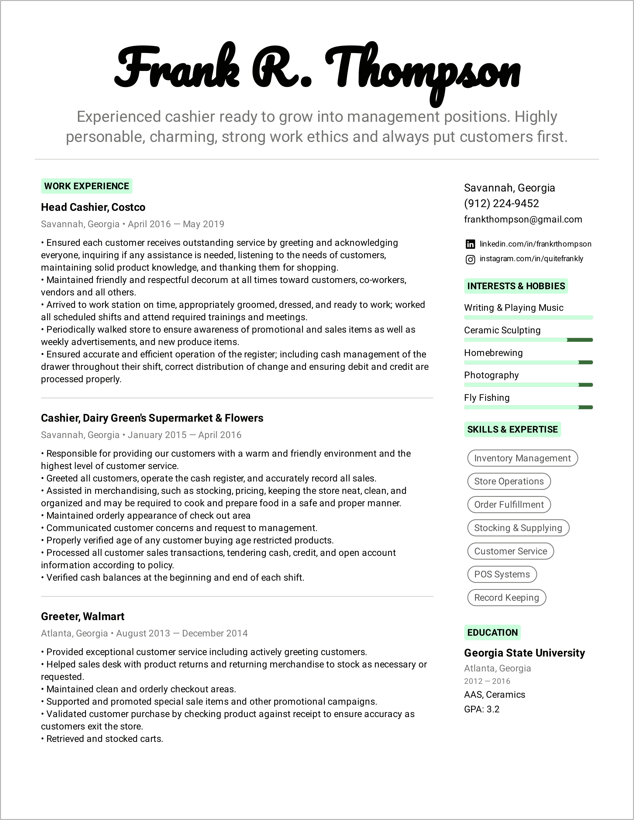 Example Of A Good Walmart Resume