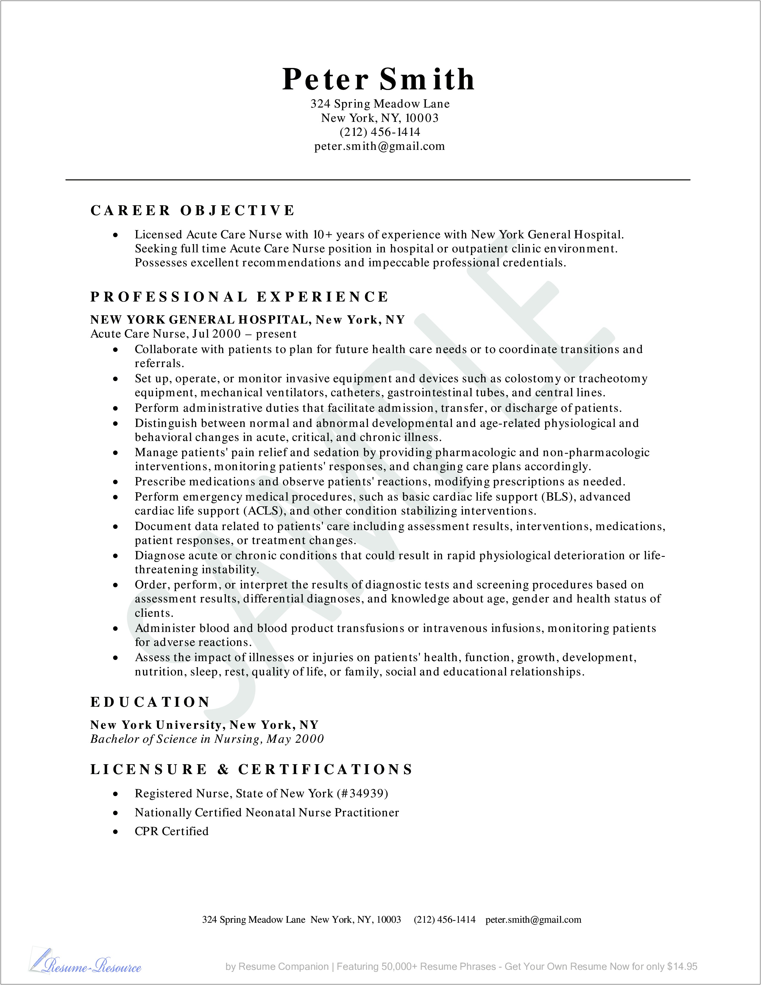 Example Of A Great Nurse Resume