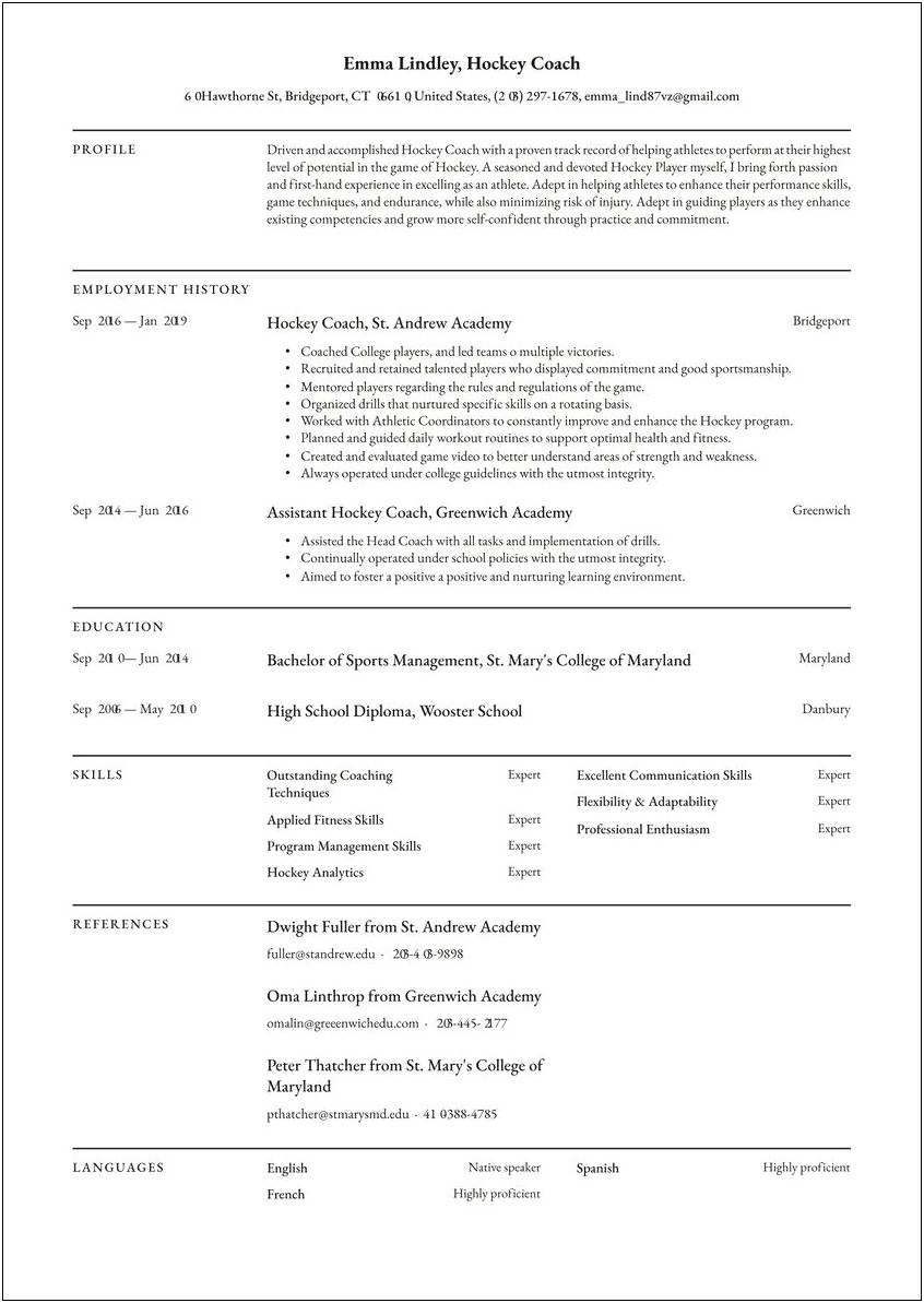 Example Of A Hockey Coaching Resume