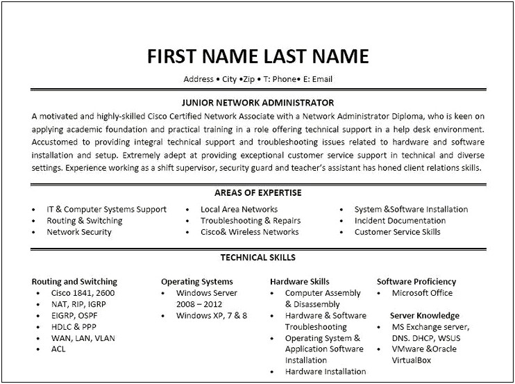 Example Of A It System Adaminstrator Resume