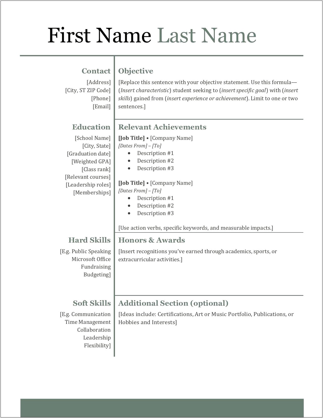 Example Of A Job Resume For Highschool Students