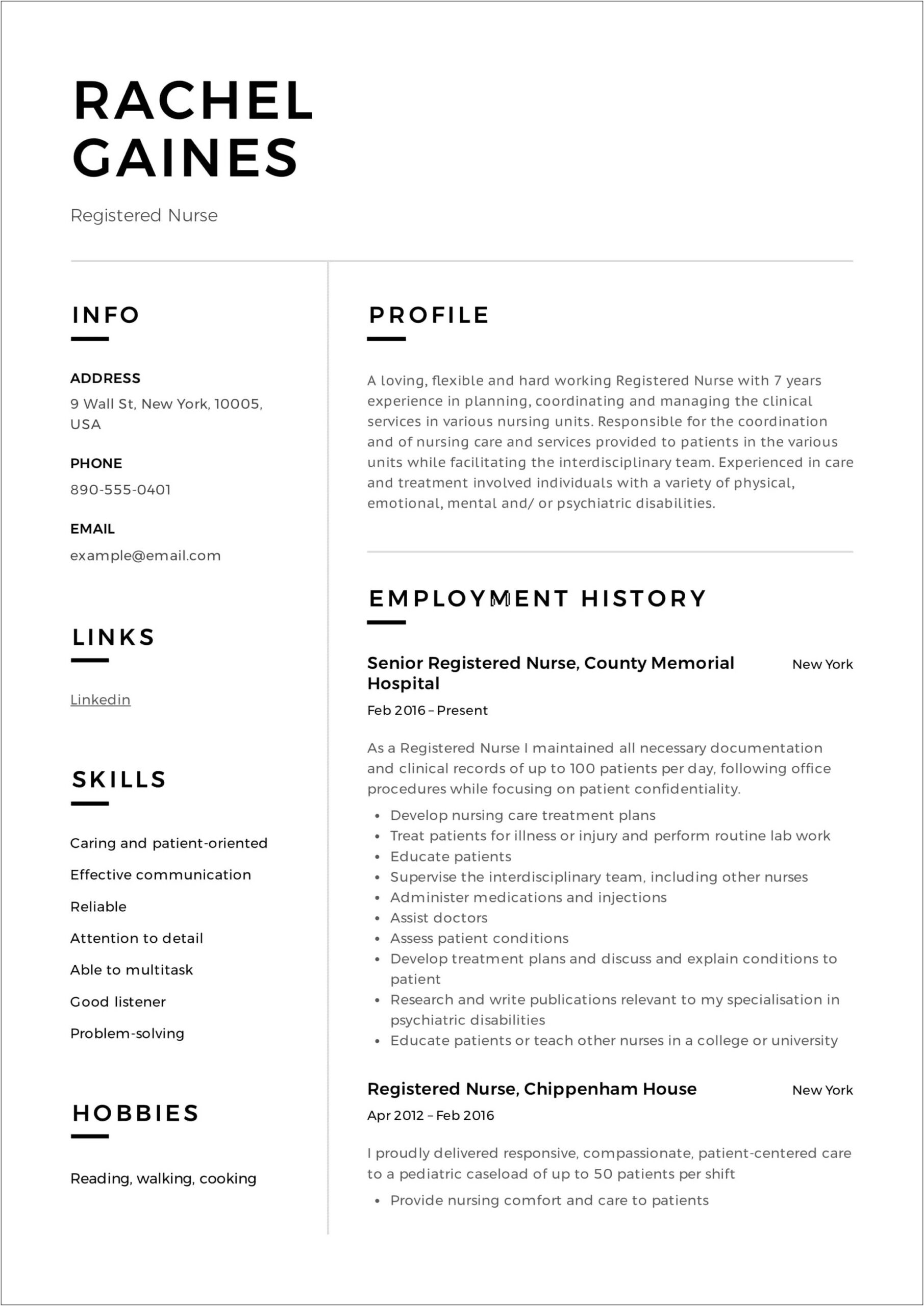 Example Of A New Nurses Resume