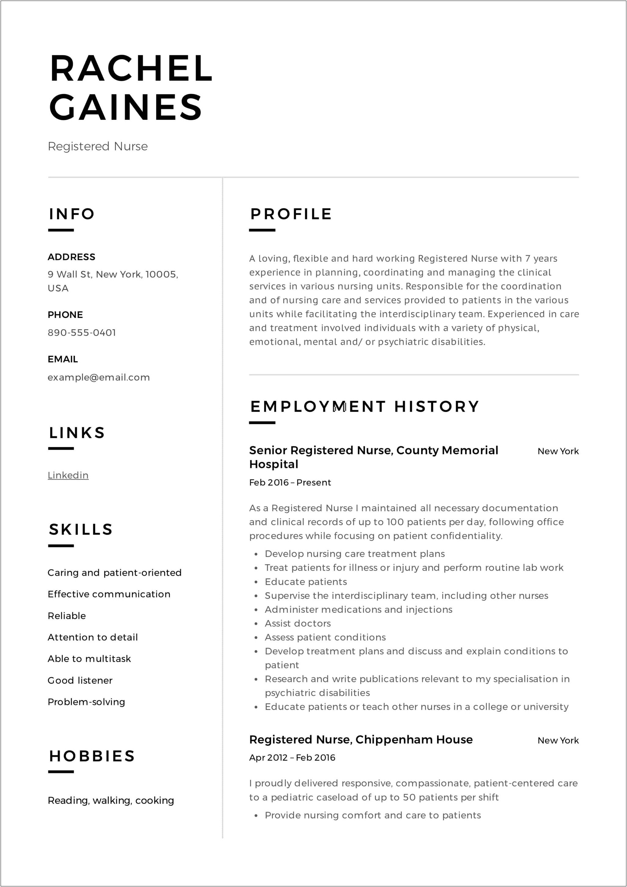 Example Of A New Nurses Resume