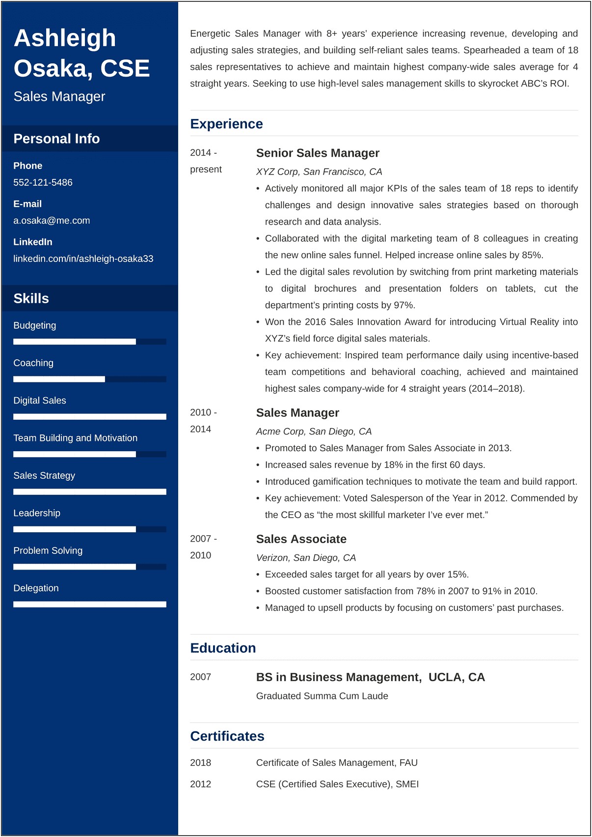 Example Of A Nurse Manager Resume