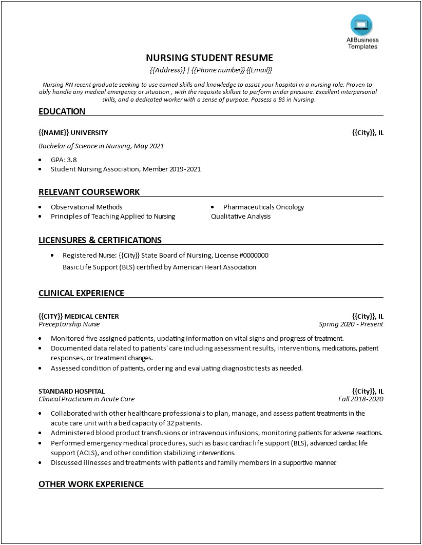 Example Of A Nursing Resume New Graduate