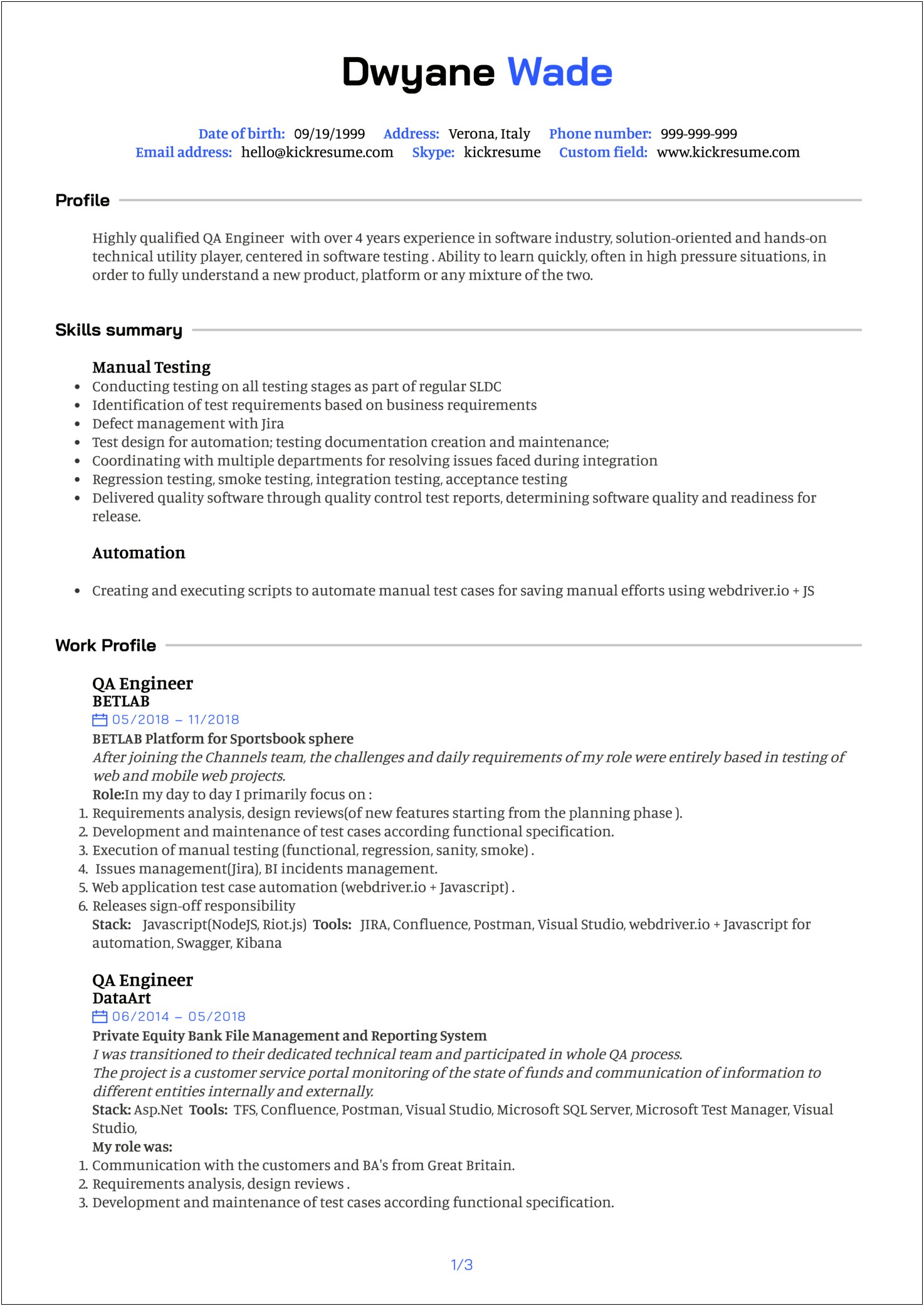 Example Of A Quality On A Resume