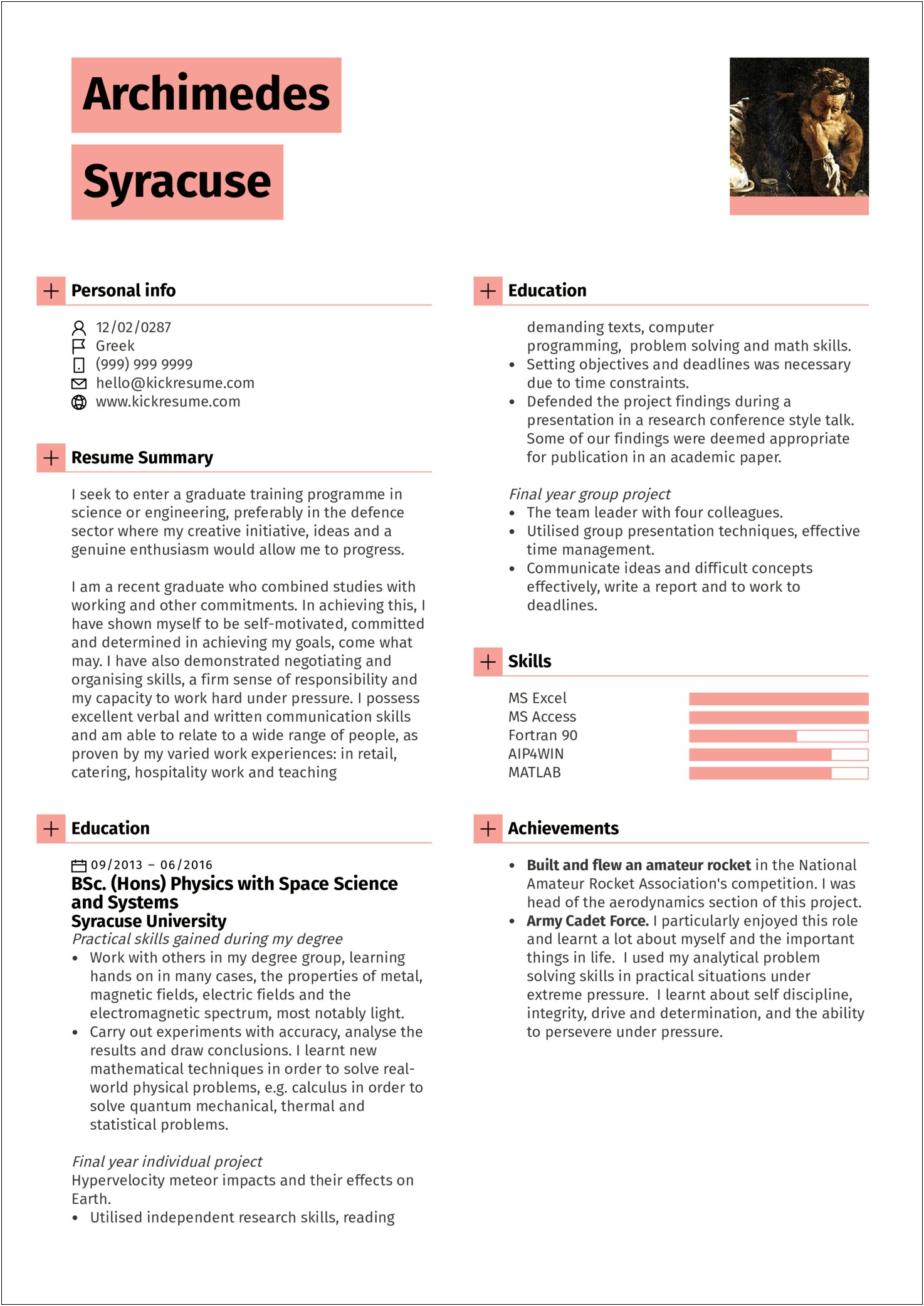 Example Of A Recent Physics Graduate's Resume