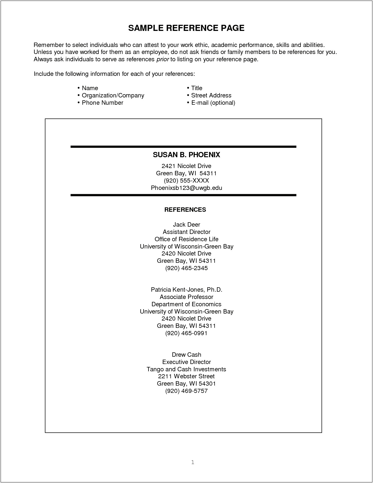 Example Of A Reference On A Resume