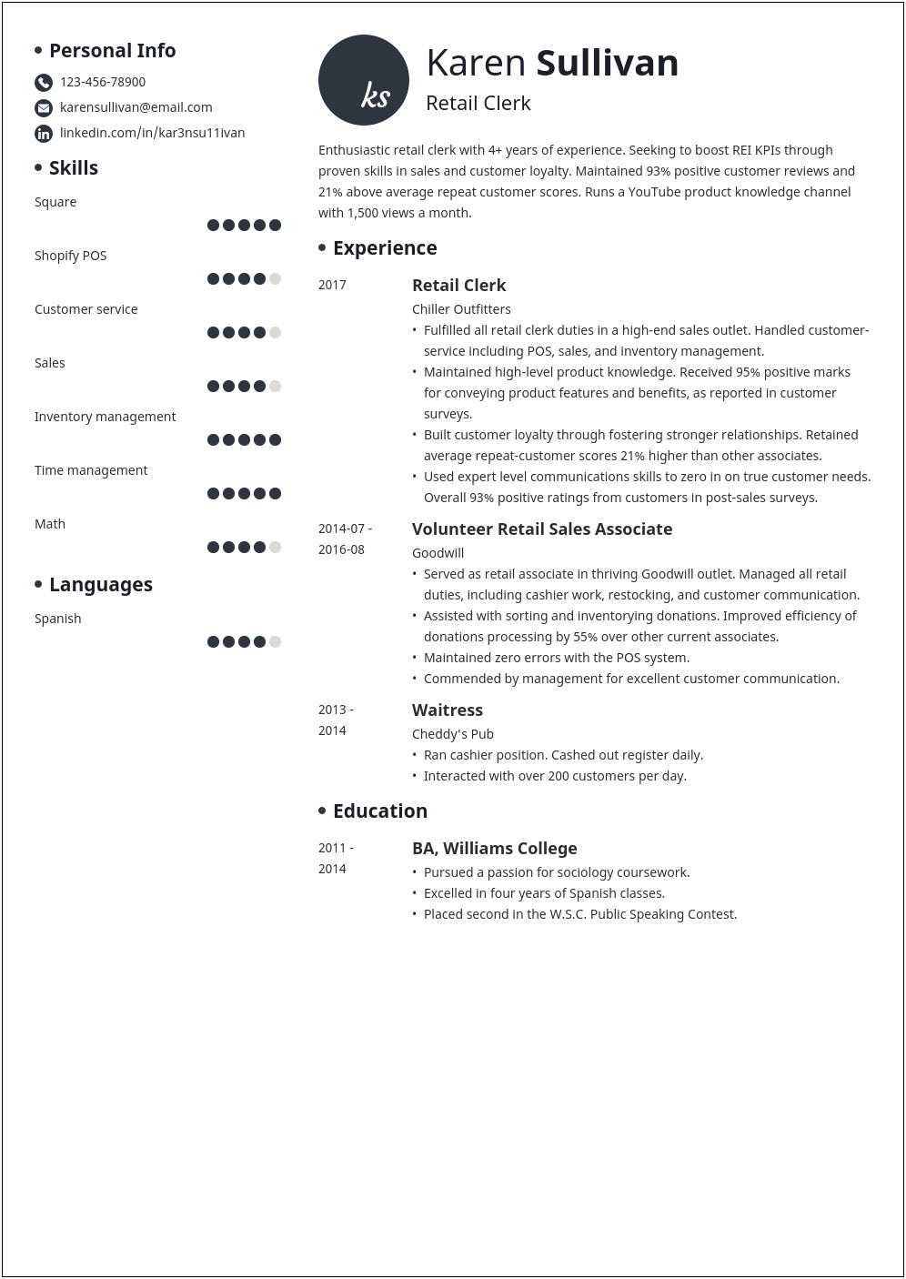 Example Of A Resume For Retail First Job