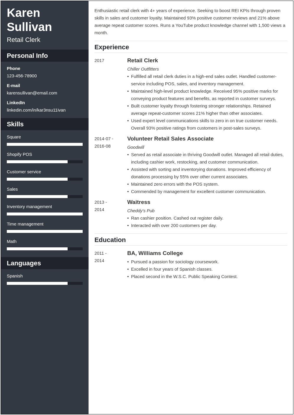 Example Of A Resume For Retail