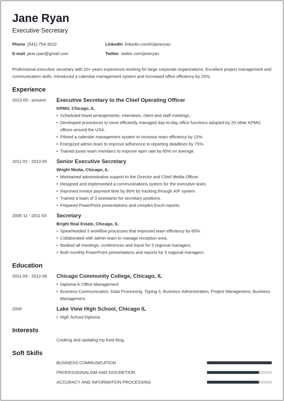 Example Of A Senior Secretary Resume