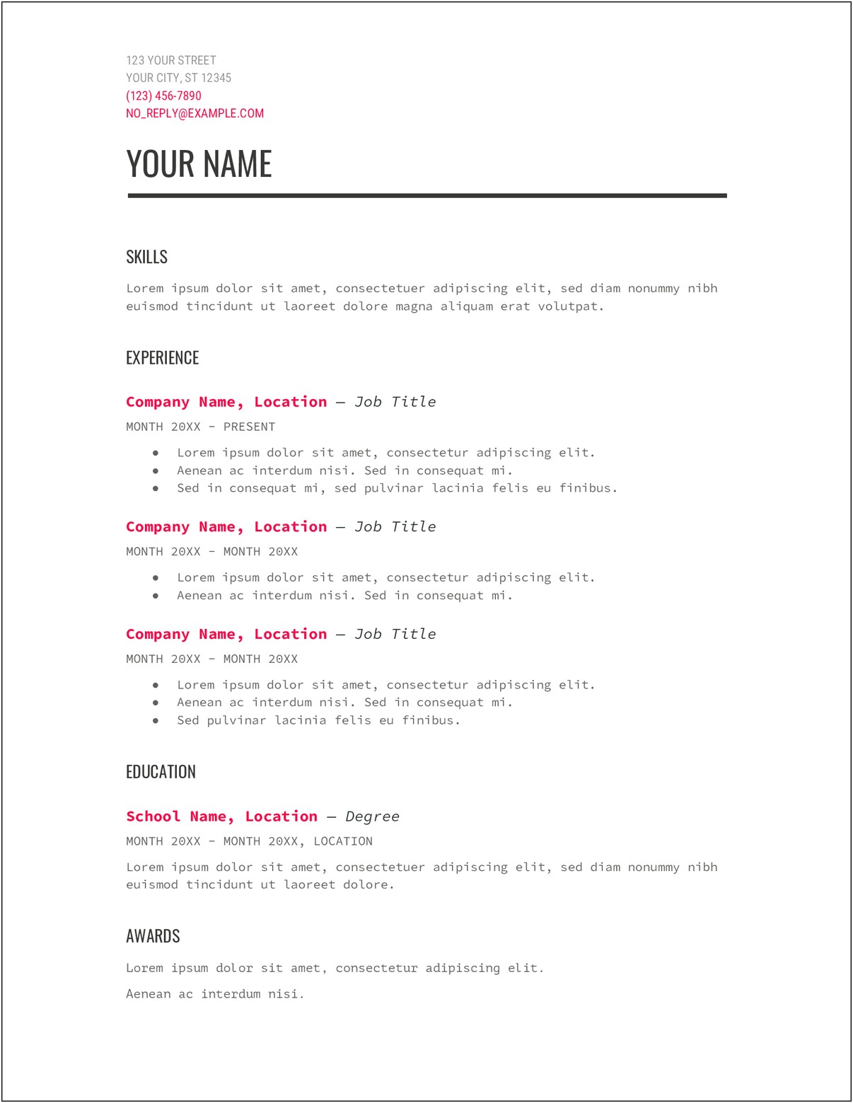 Example Of A Simple Professional Resume