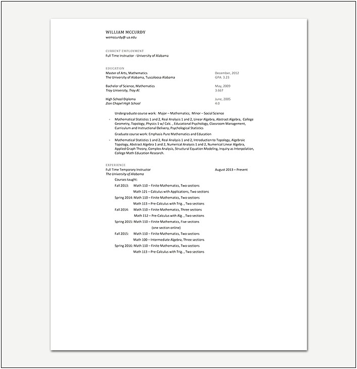 Example Of A Standard Resume Alabama