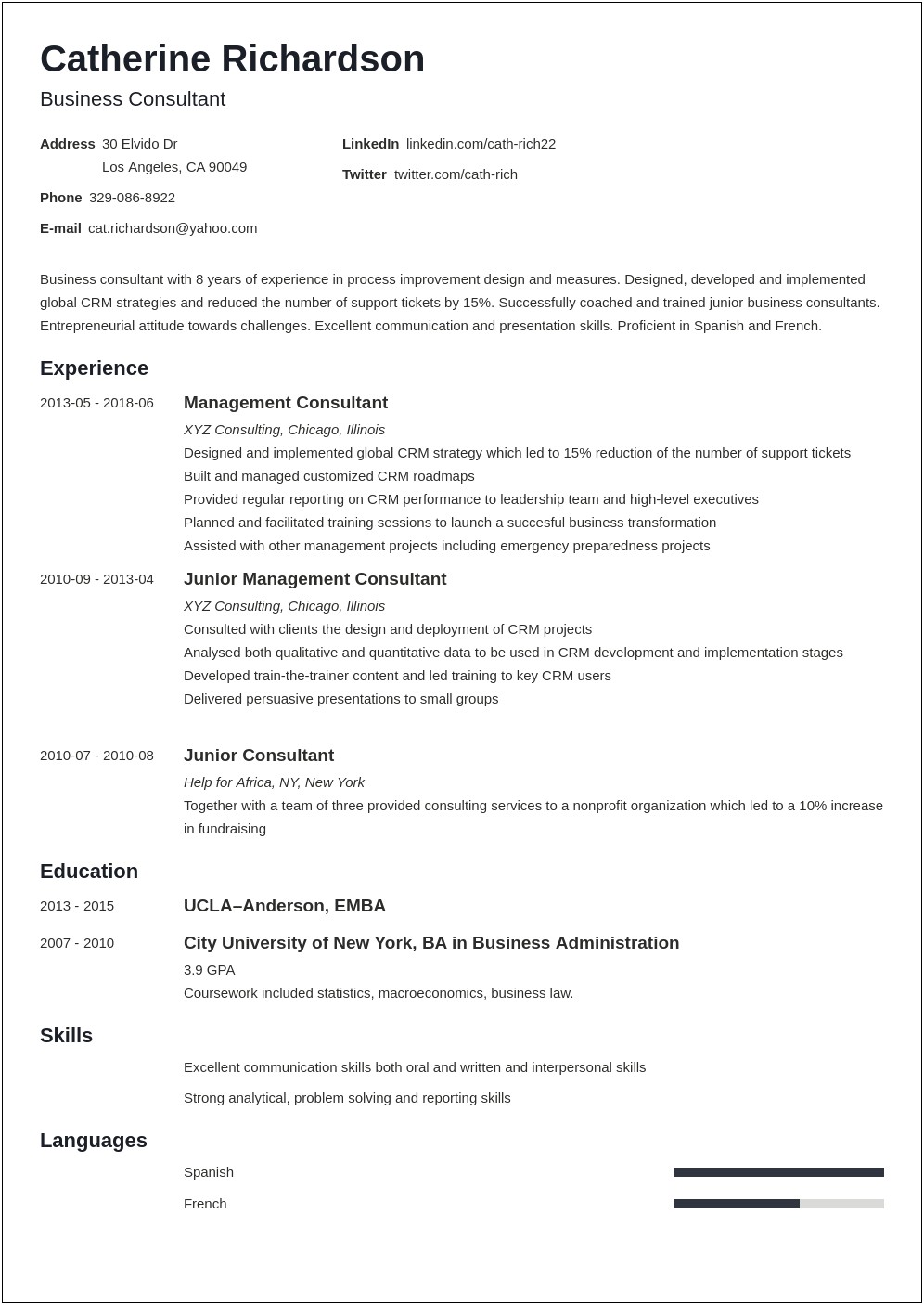 Example Of A Young Tech Consultant Resume