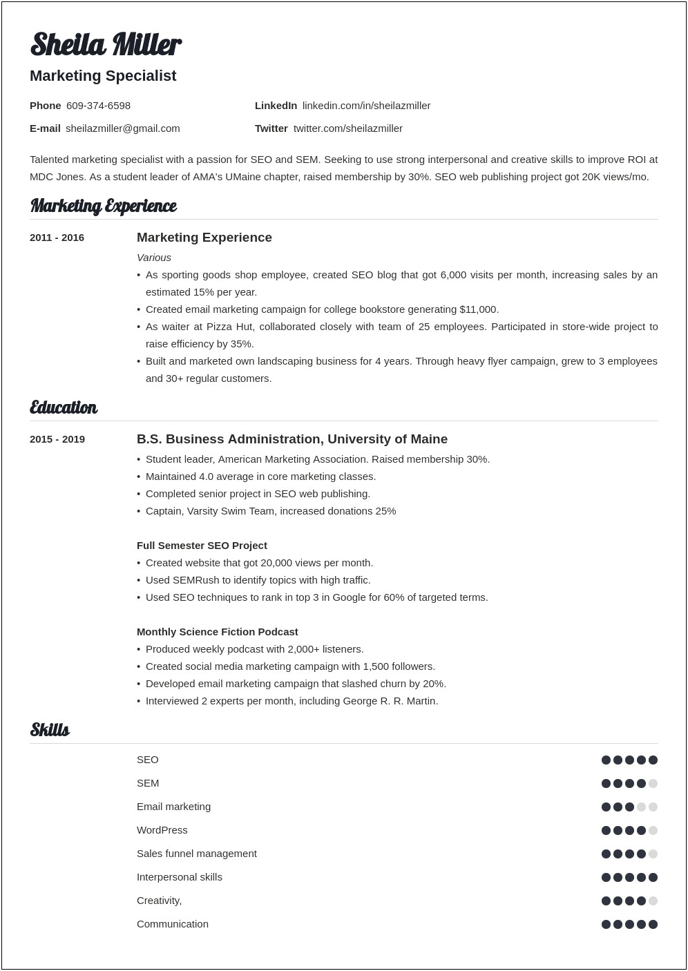 Example Of Academic Resume For College