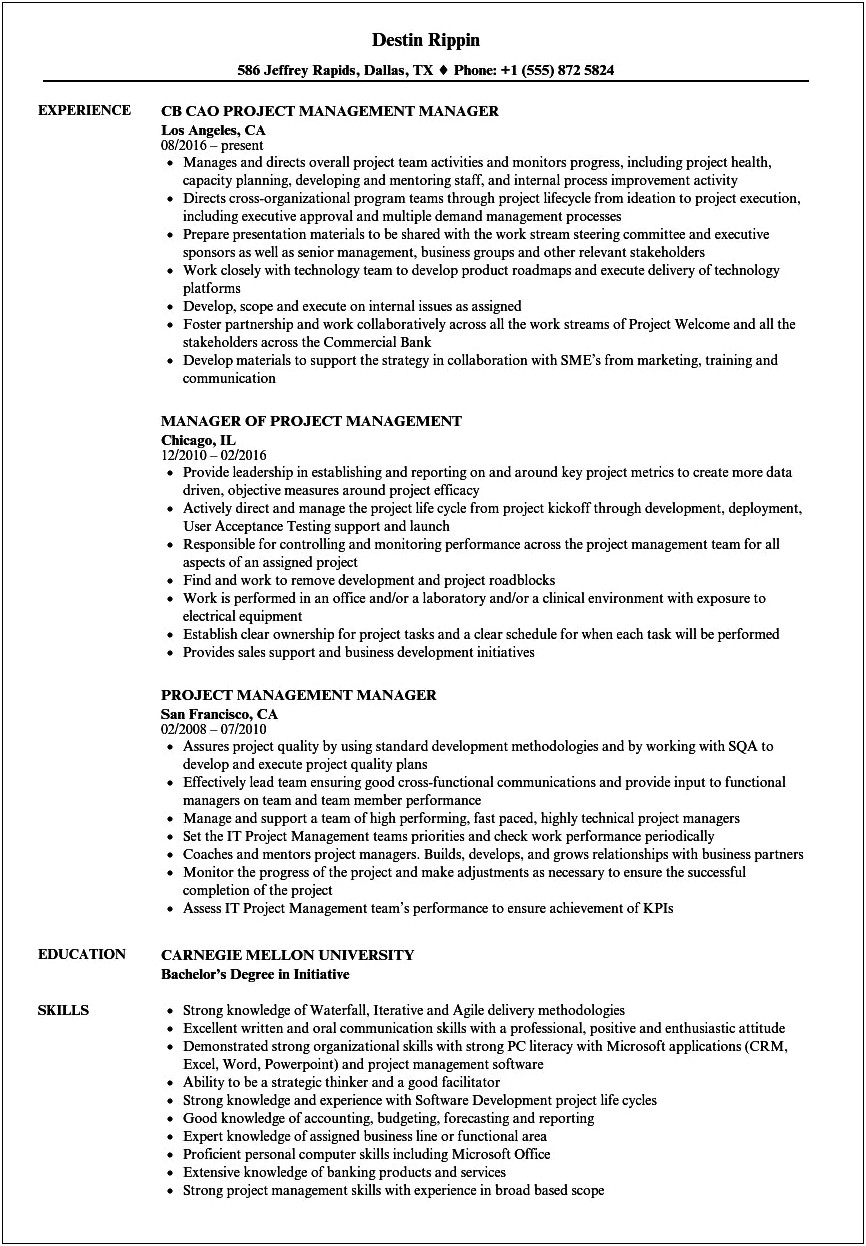 Example Of Achievements On Resume Project Manager