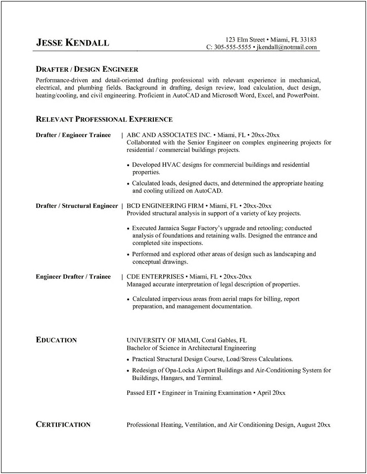 Example Of An Hvac Eng Resume