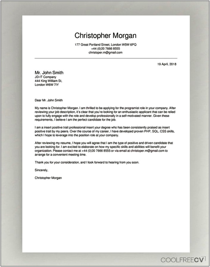 Example Of Basic Resume Cover Letter