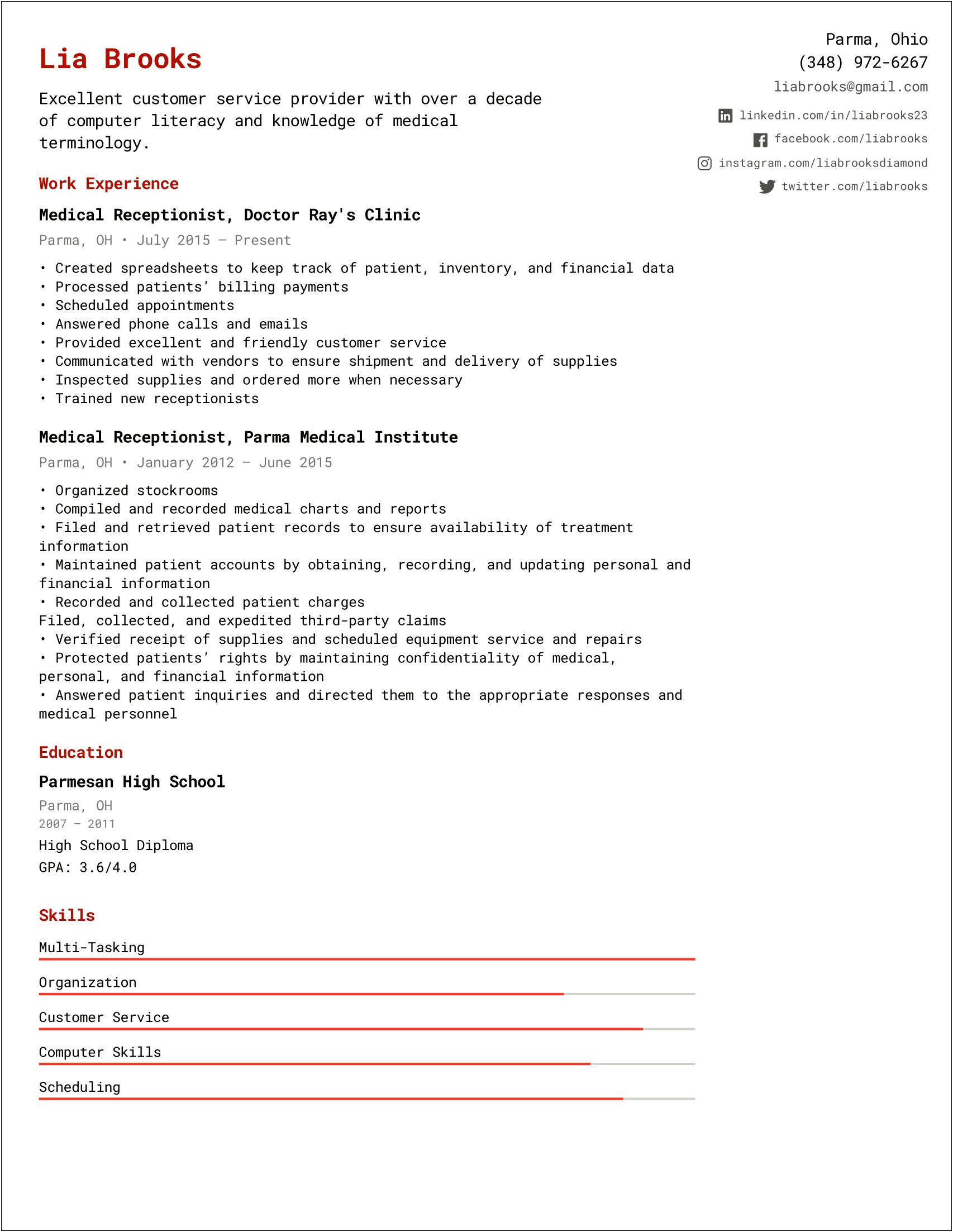 Example Of Business Resume With Healthcare Background