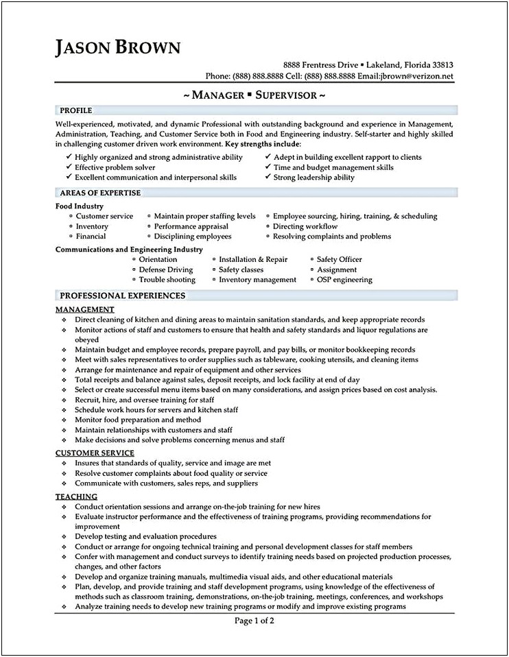 Example Of Cafe Manager Resume Really