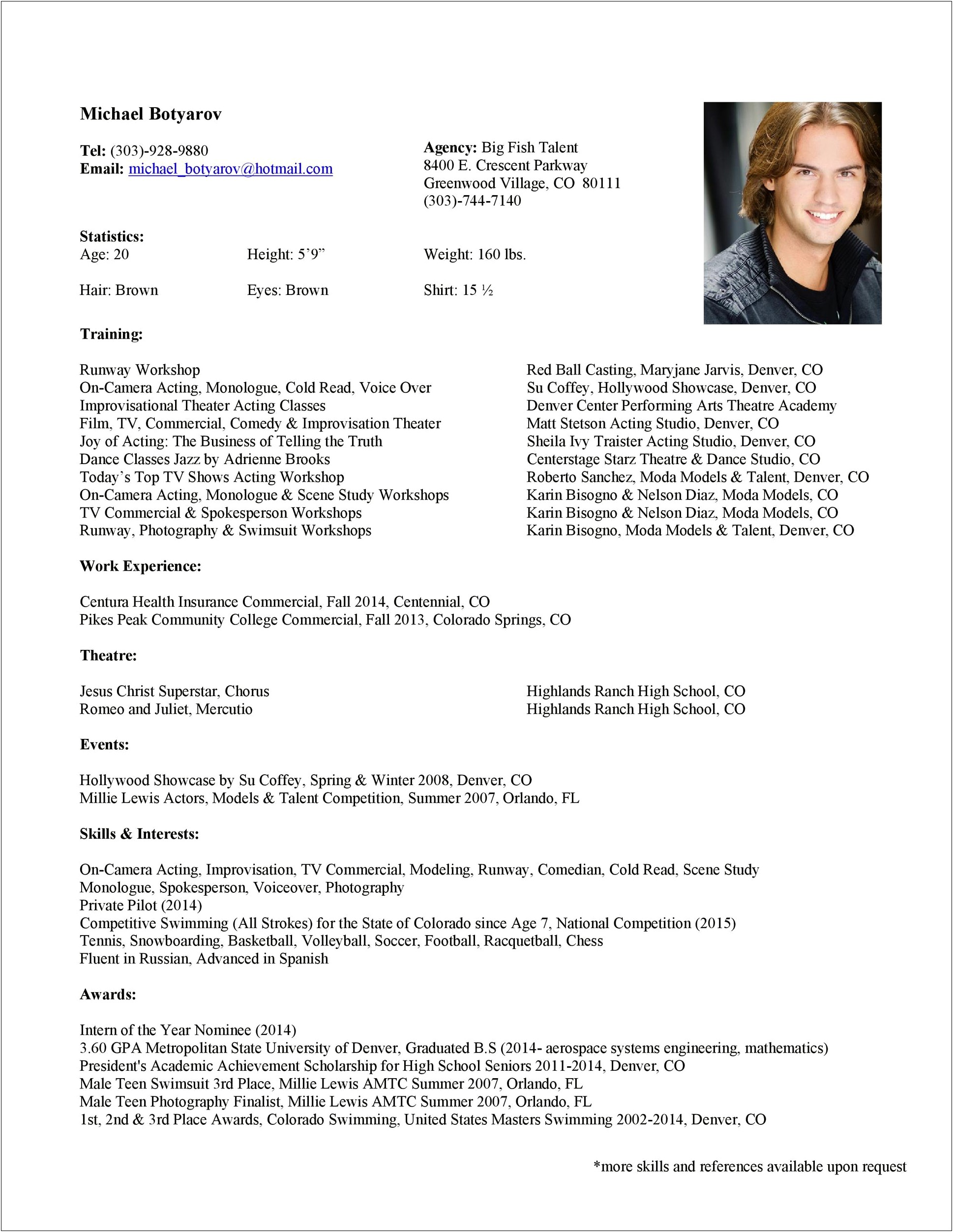 Example Of Child Resume For Modeling Baby