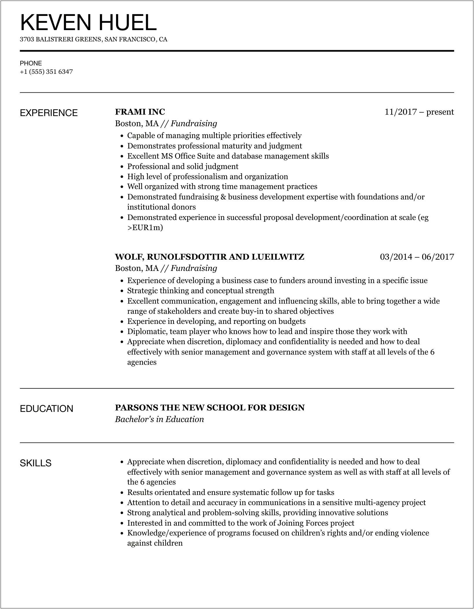 Example Of Chronological Resume For Fundraiser Professional