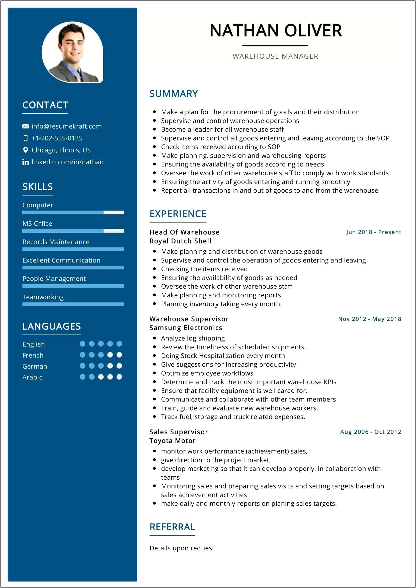 Example Of Completed Resume For A Warehouse Worker