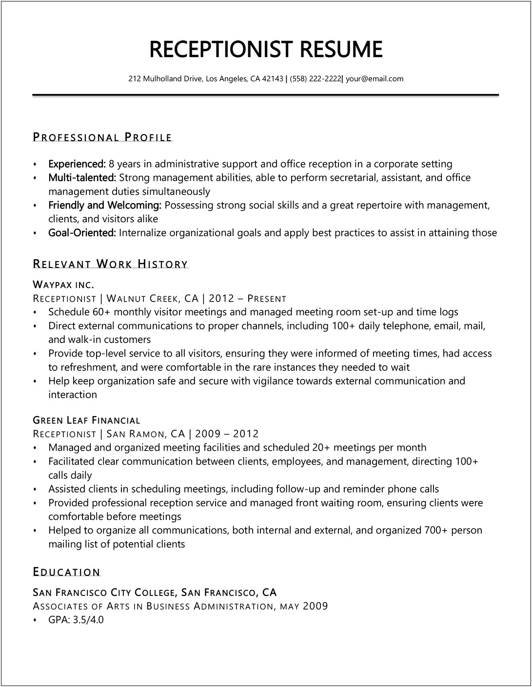 Example Of Desk Job Resume Description