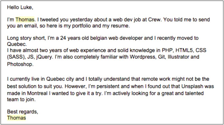 Example Of Emails To Send Resumes