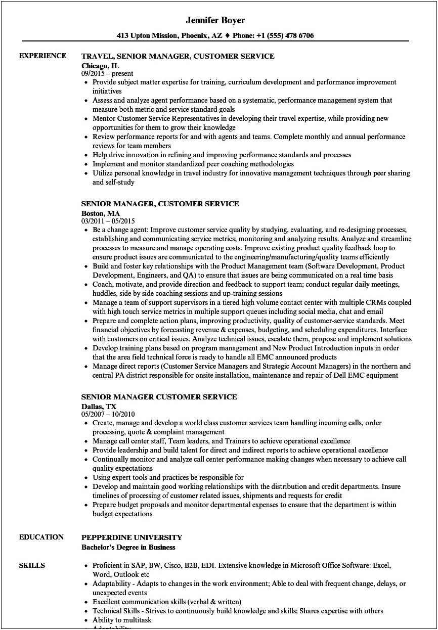 Example Of Excellent Customer Service Resume