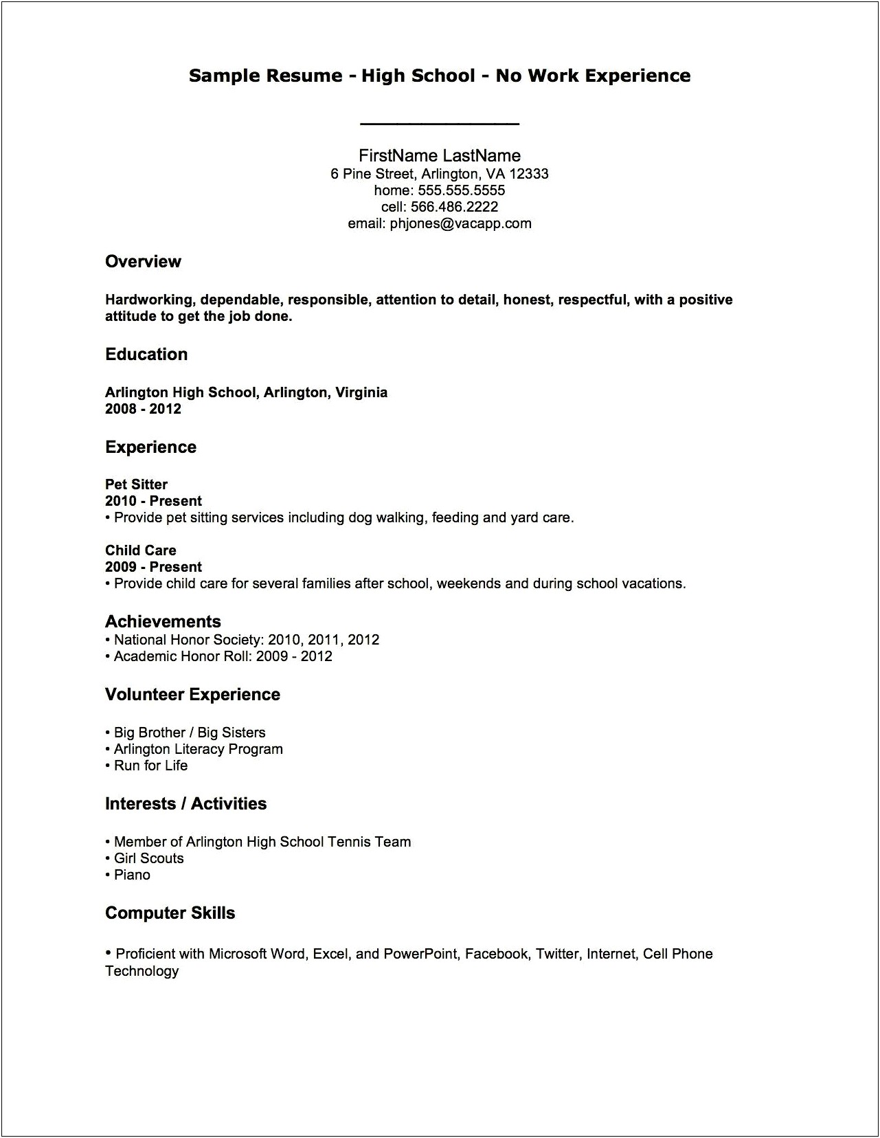 Example Of Good Resume With No Job Experience