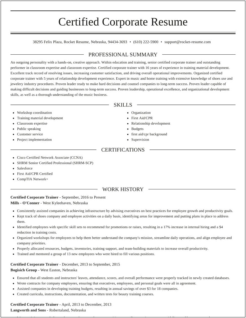 Example Of Great Corp Orate Trainer Resume