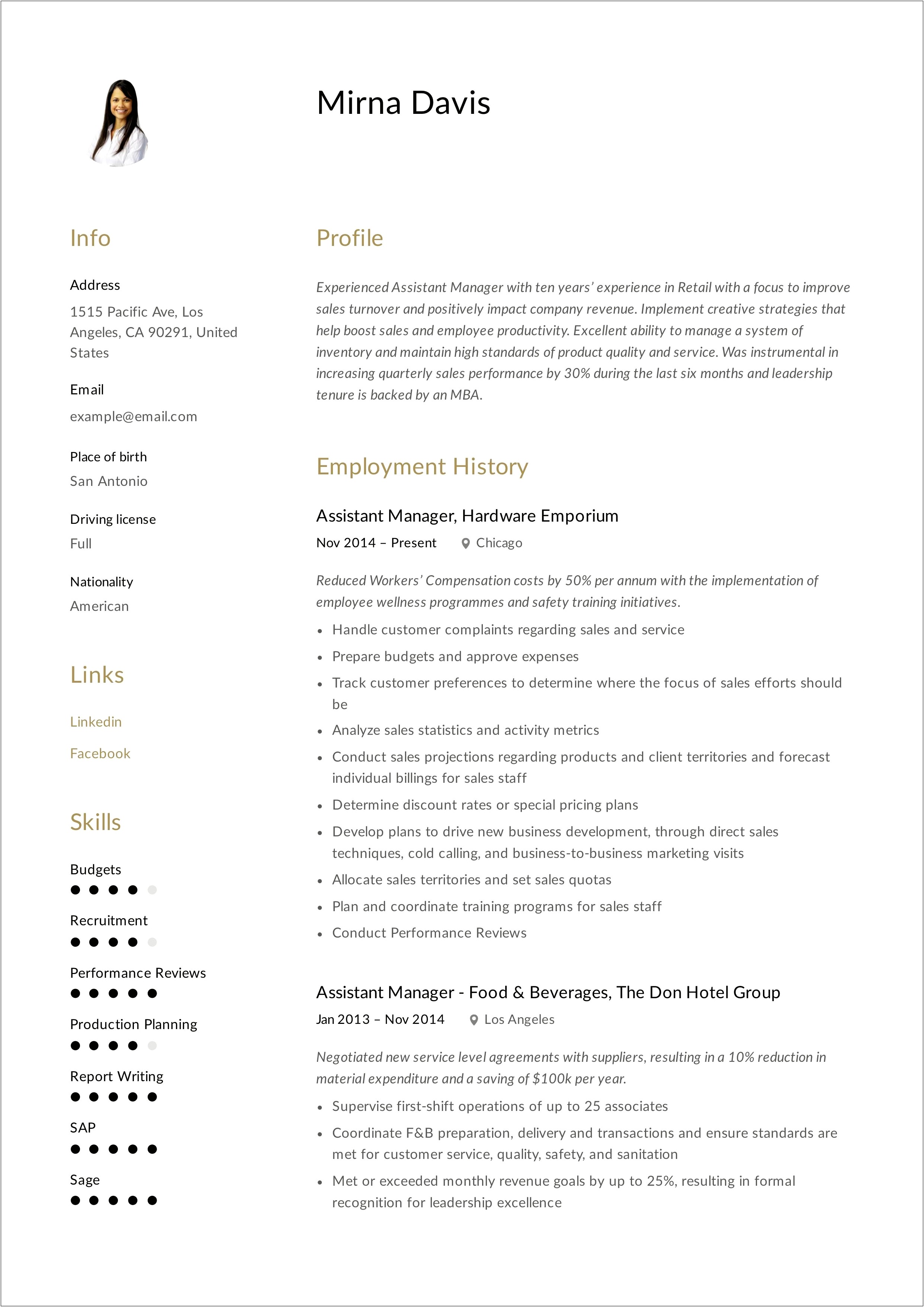 Example Of Hotel Director Of Sales Resume