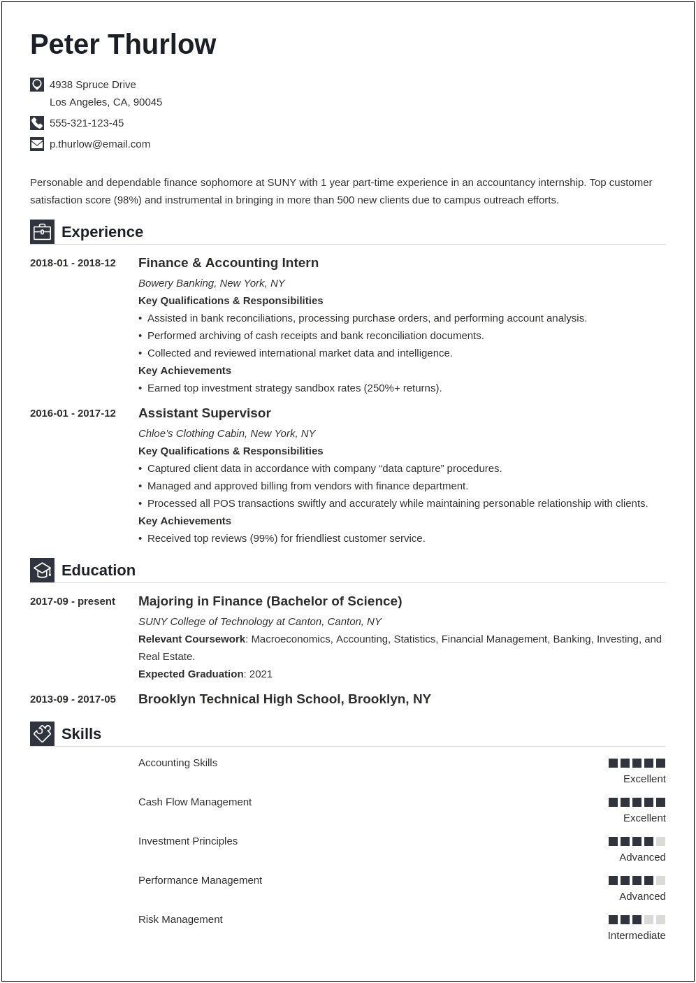 Example Of Internship Summary For Resume