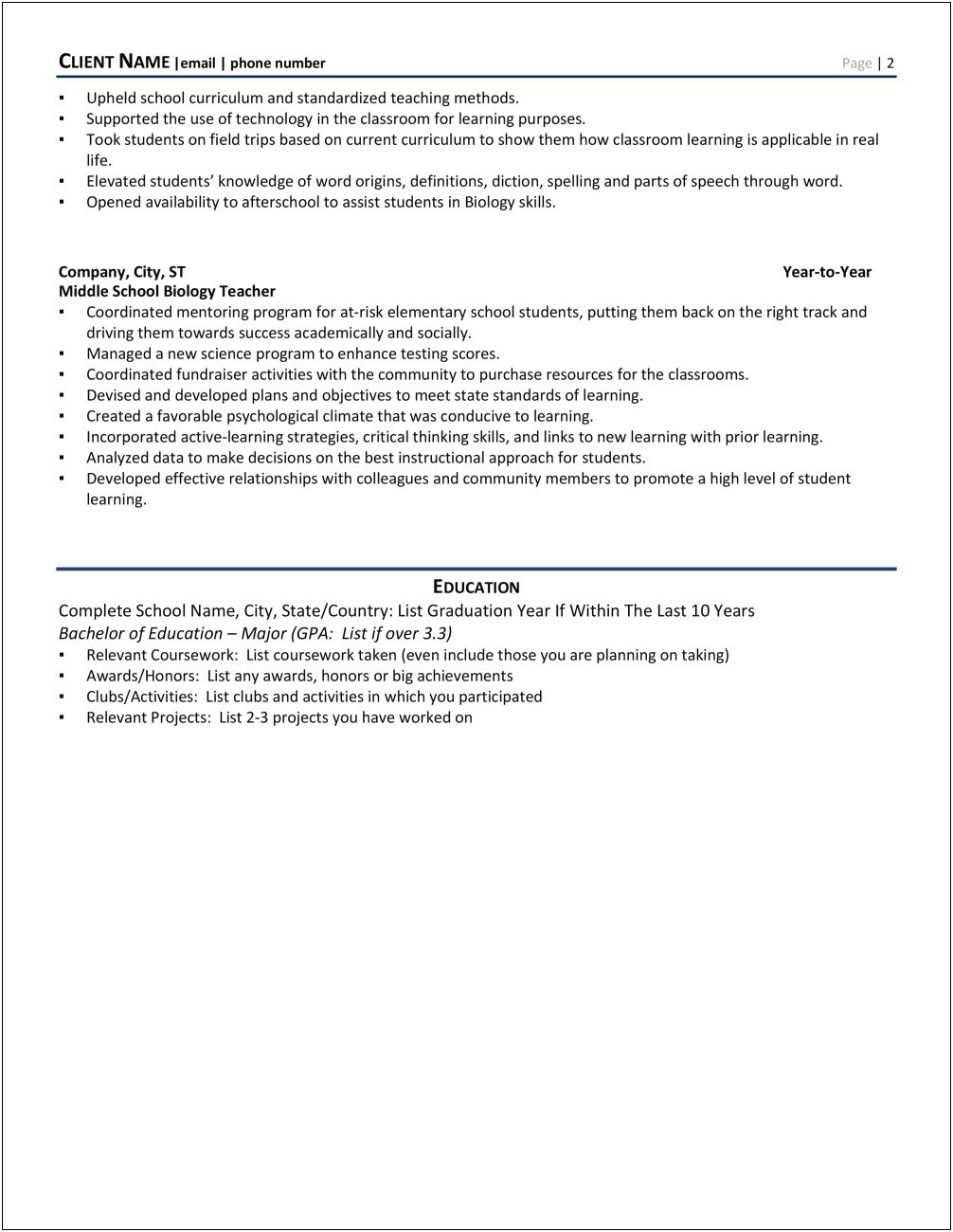 Example Of Online Biology Lecturer Resume