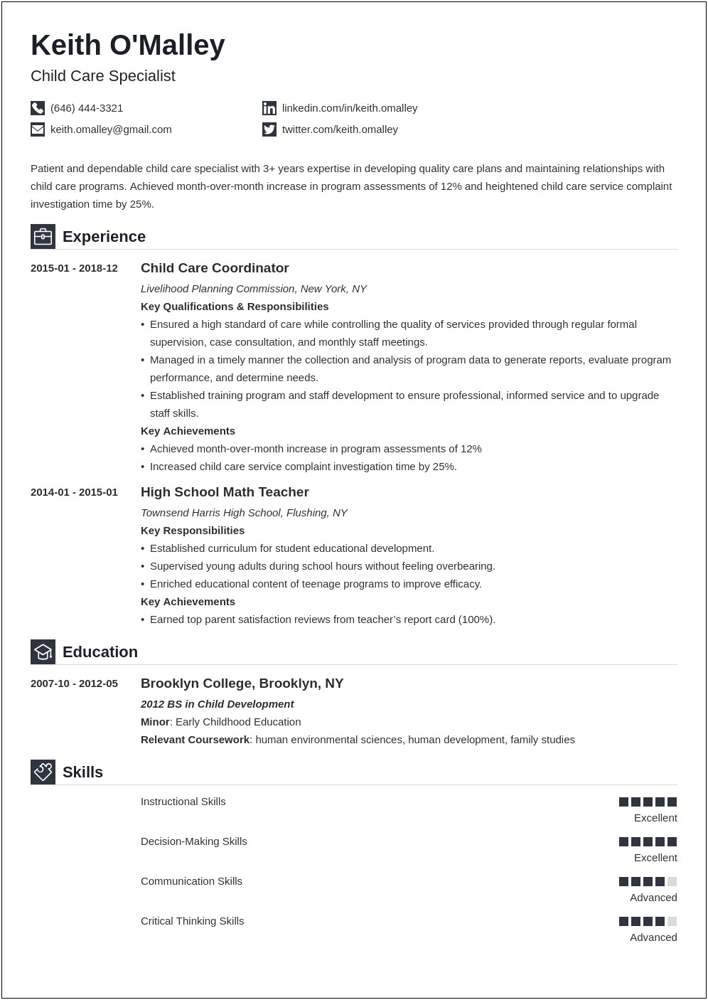 Example Of Personal Summary For Resume Child Care