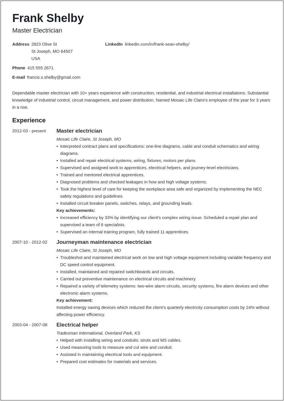 Example Of Power Statement For Resume