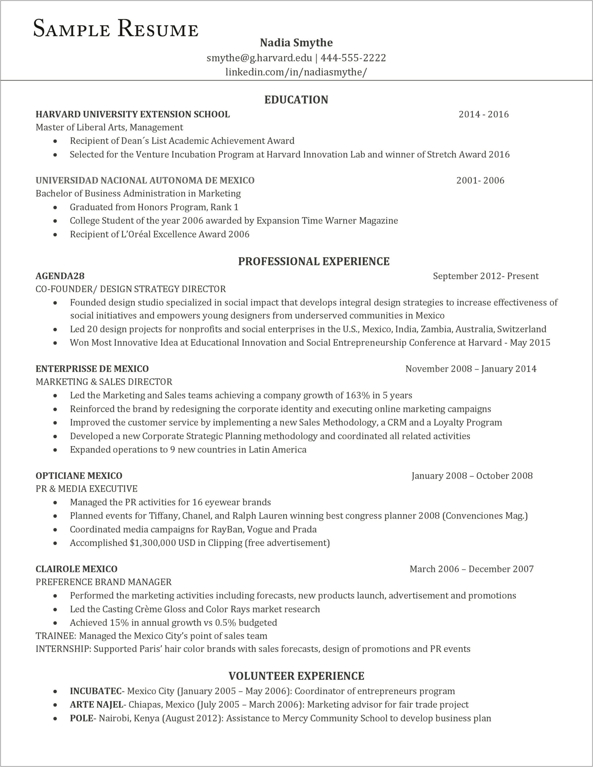 Example Of Resume For A Summer Job