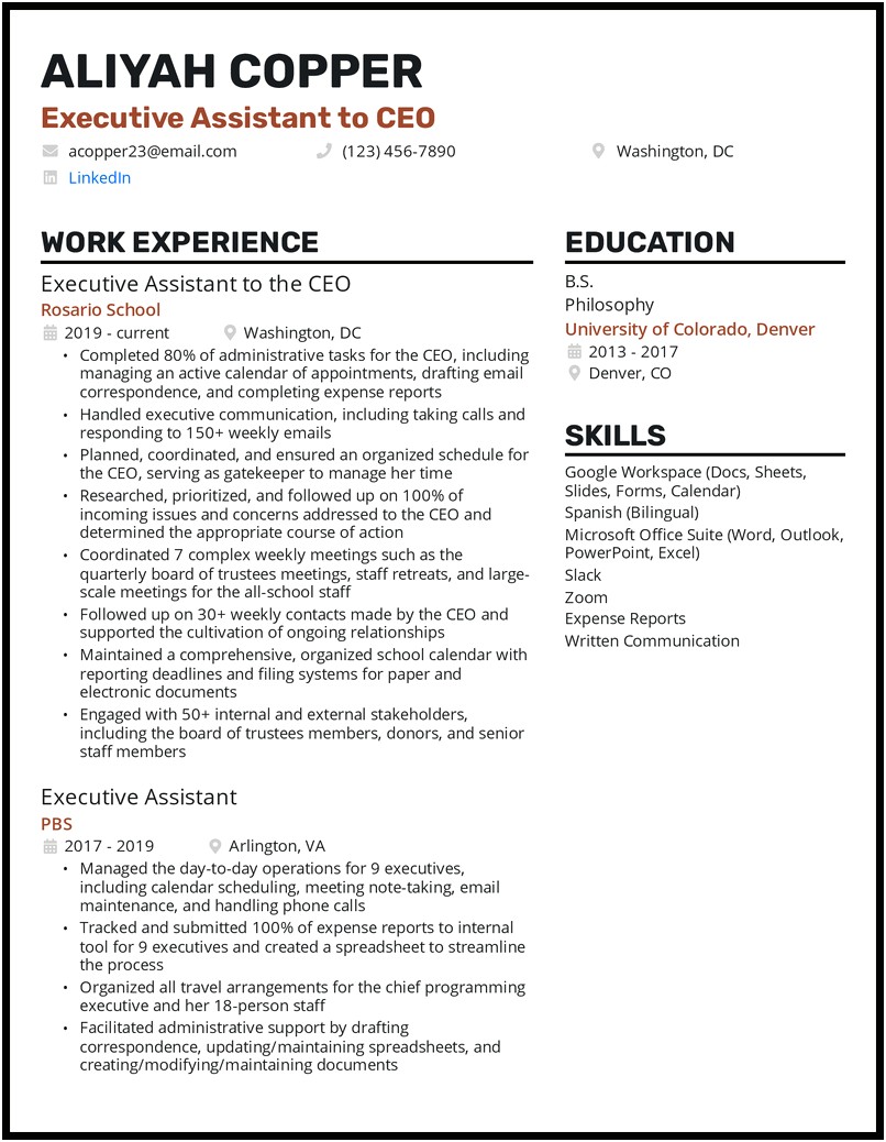 Example Of Resume For Administrative Assistant Free