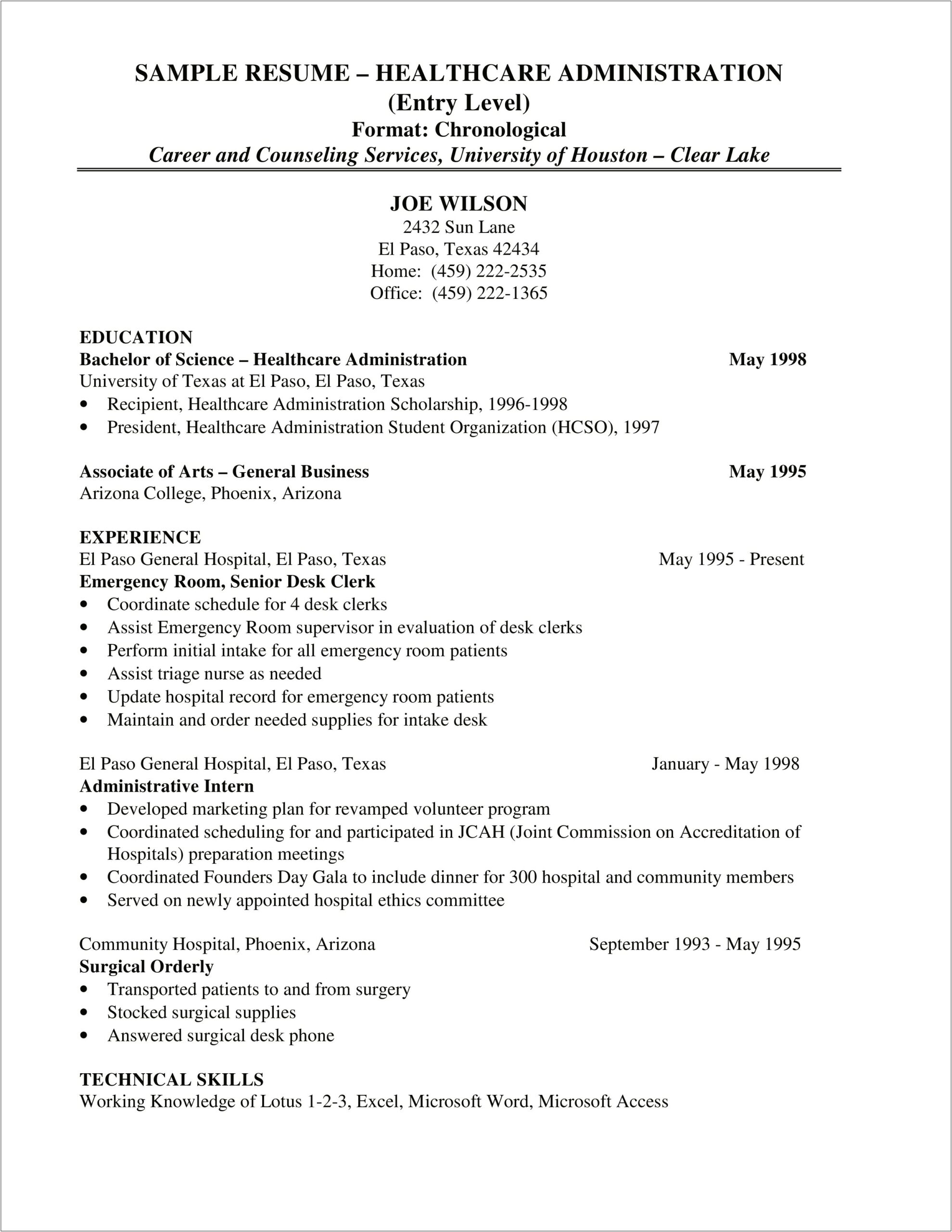 Example Of Resume For Administrative Clerk